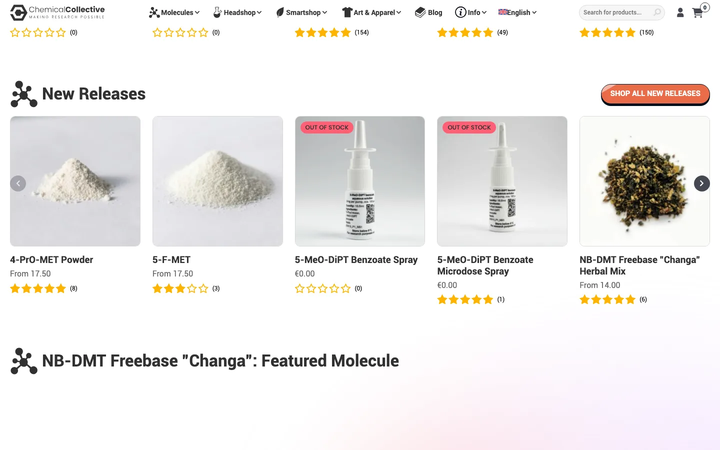 Chemical Collective, product sliders further down the homepage
