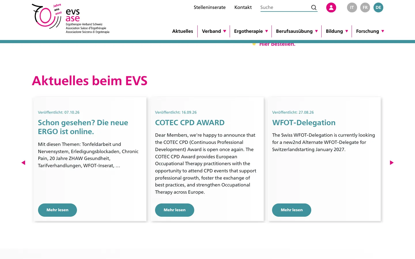 Ergotherapie-Verband, further down the homepage