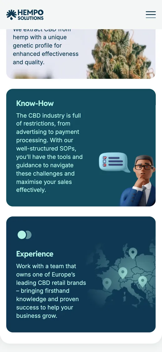 Hempo Solutions on a phone, scrolled