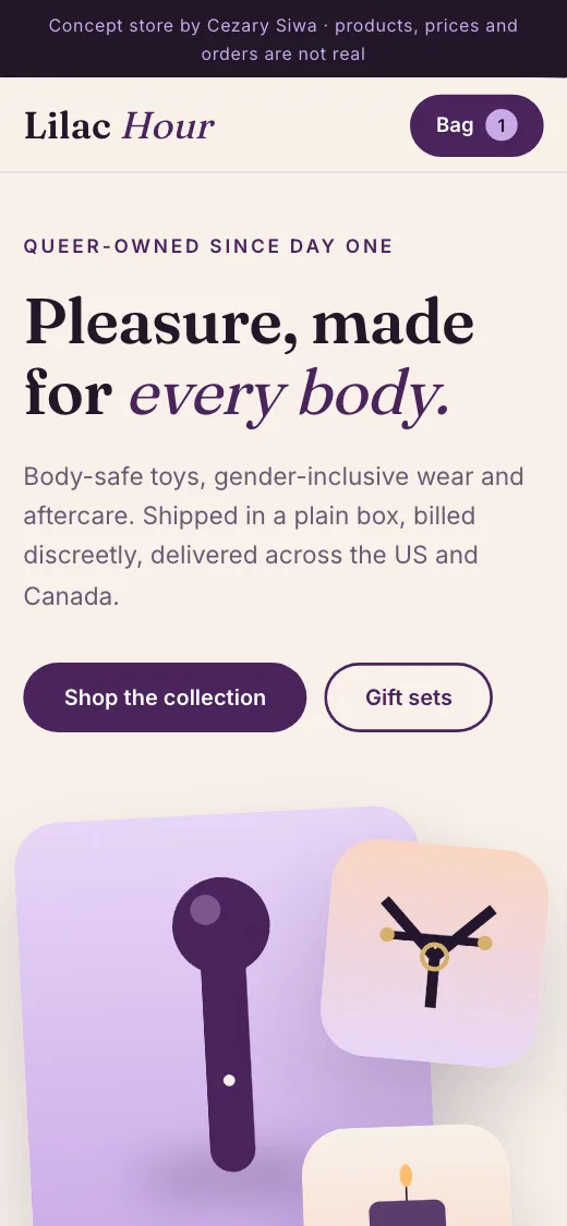 Lilac Hour homepage on a phone