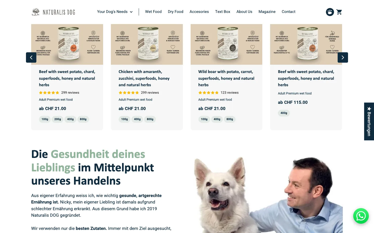 Naturalis Dog®, further down the homepage