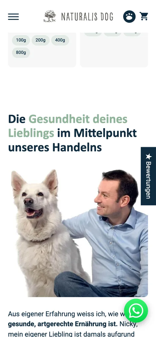Naturalis Dog® on a phone, scrolled