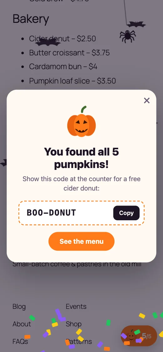 Reward popup on a phone